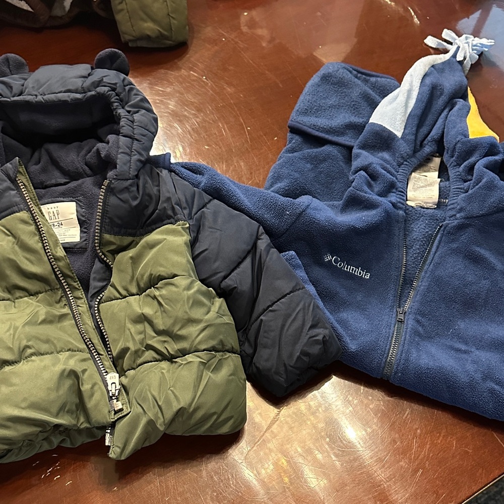 Baby gap Kids winter Blue puffer Jacket coat & columbia fleece snowsuit size 18M
